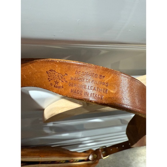 Il Bisonte Tan Leather Crossbody Bag Wanny Di Filippo Made in Italy Plaid Lining - Picture 6 of 7